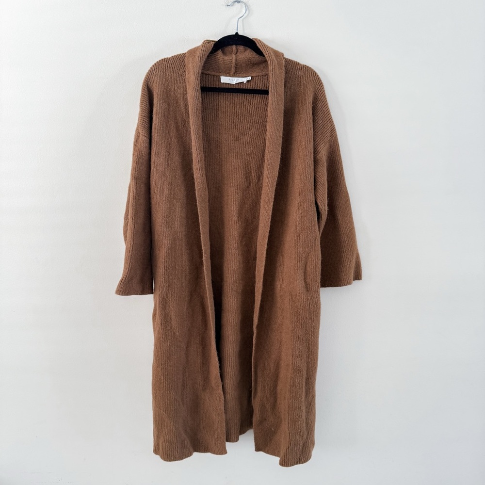 Astr the label long brown ribbed heavy knit cardigan